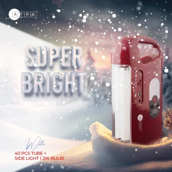 AFRA Rechargeable Lantern | 10W | 40 LED Tube + 2W Bulb | Solar Charging | 4000Ah Battery | AF-4002RLNM - Image 6