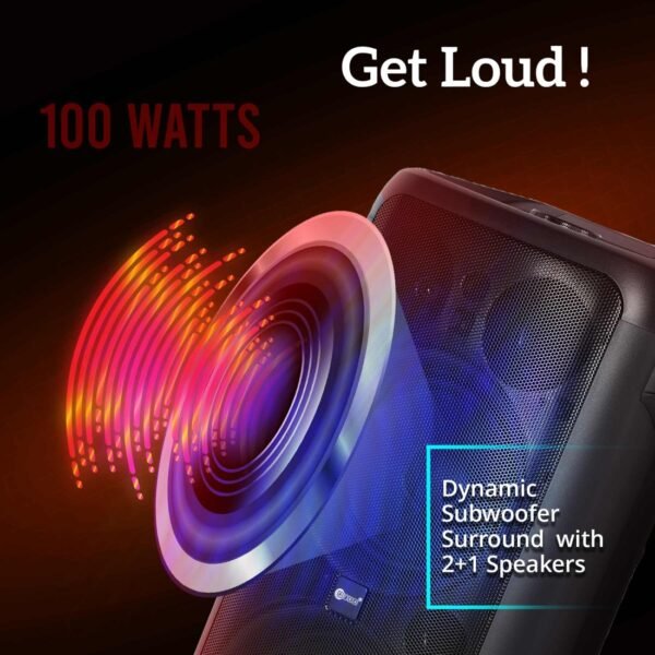 AFRA Party Speaker, 100 Watts, 12.76kg, Black, 4500Ma Battery, Side Handle and Wheels, With Remote Control, AF-100PSBK, 2 Years Warranty - Image 5