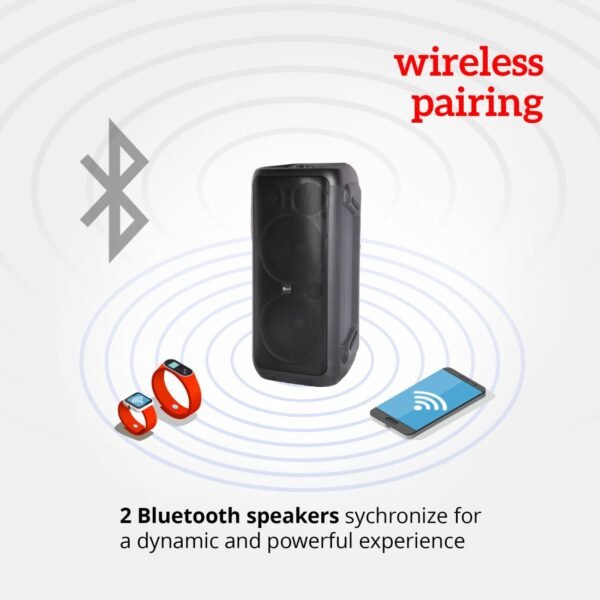 AFRA Party Speaker, 100 Watts, 12.76kg, Black, 4500Ma Battery, Side Handle and Wheels, With Remote Control, AF-100PSBK, 2 Years Warranty - Image 6