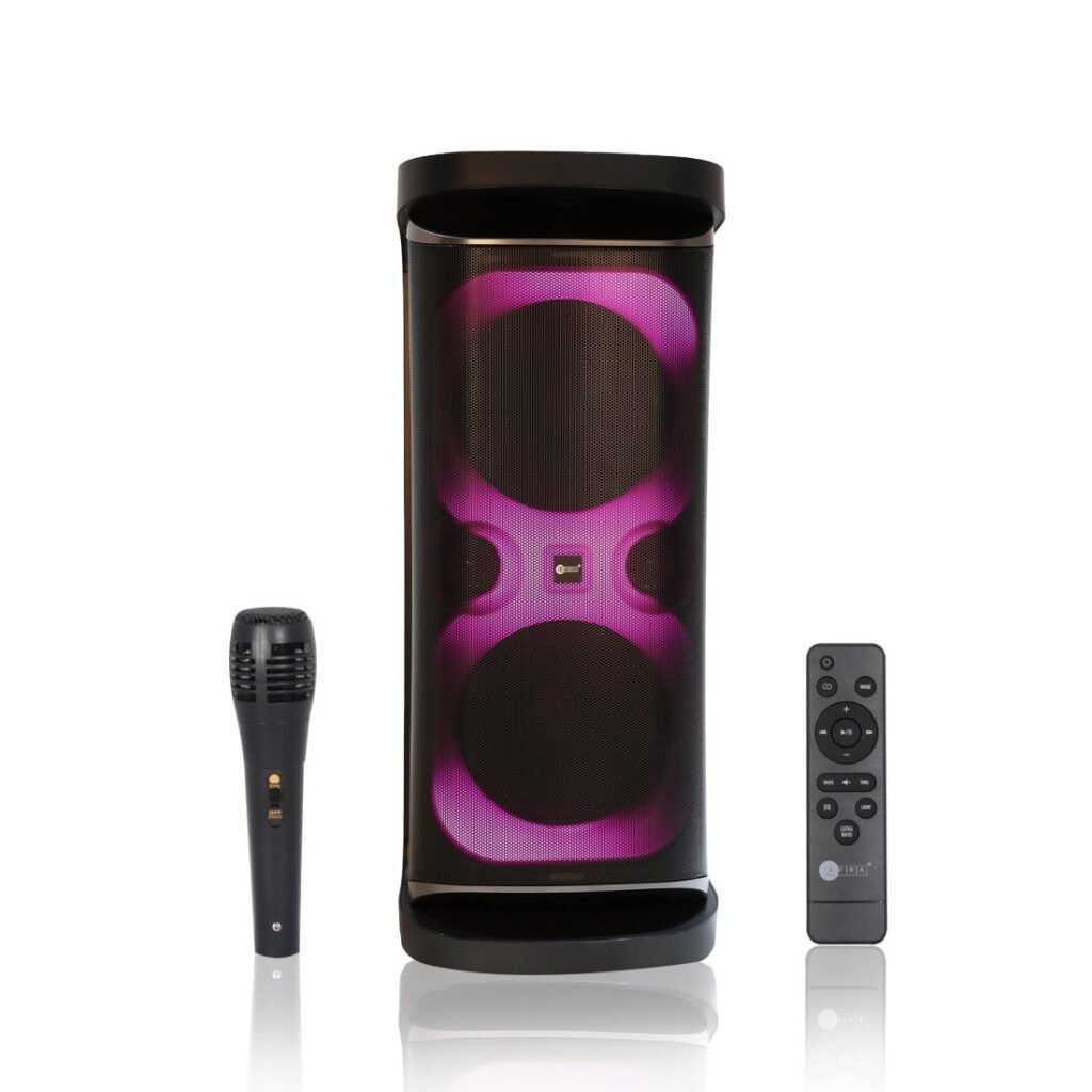 120W party speaker with karaoke mic and LED lights