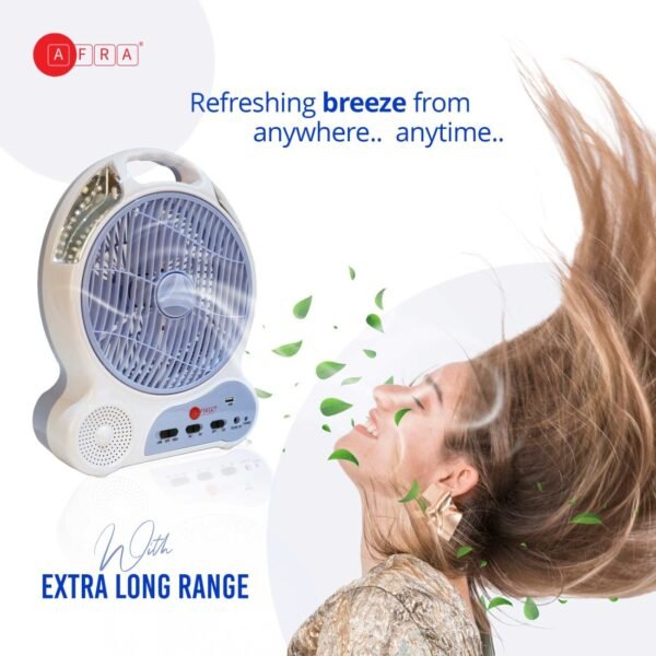 AFRA Rechargeable LED Fan, 16 Watts, White, Plastic Body, Solar Charging Port, ESMA, AF-0920RFNS, 2 Year Warranty - Image 6