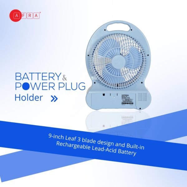 AFRA Rechargeable LED Fan, 16 Watts, White, Plastic Body, Solar Charging Port, ESMA, AF-0920RFNS, 2 Year Warranty - Image 2