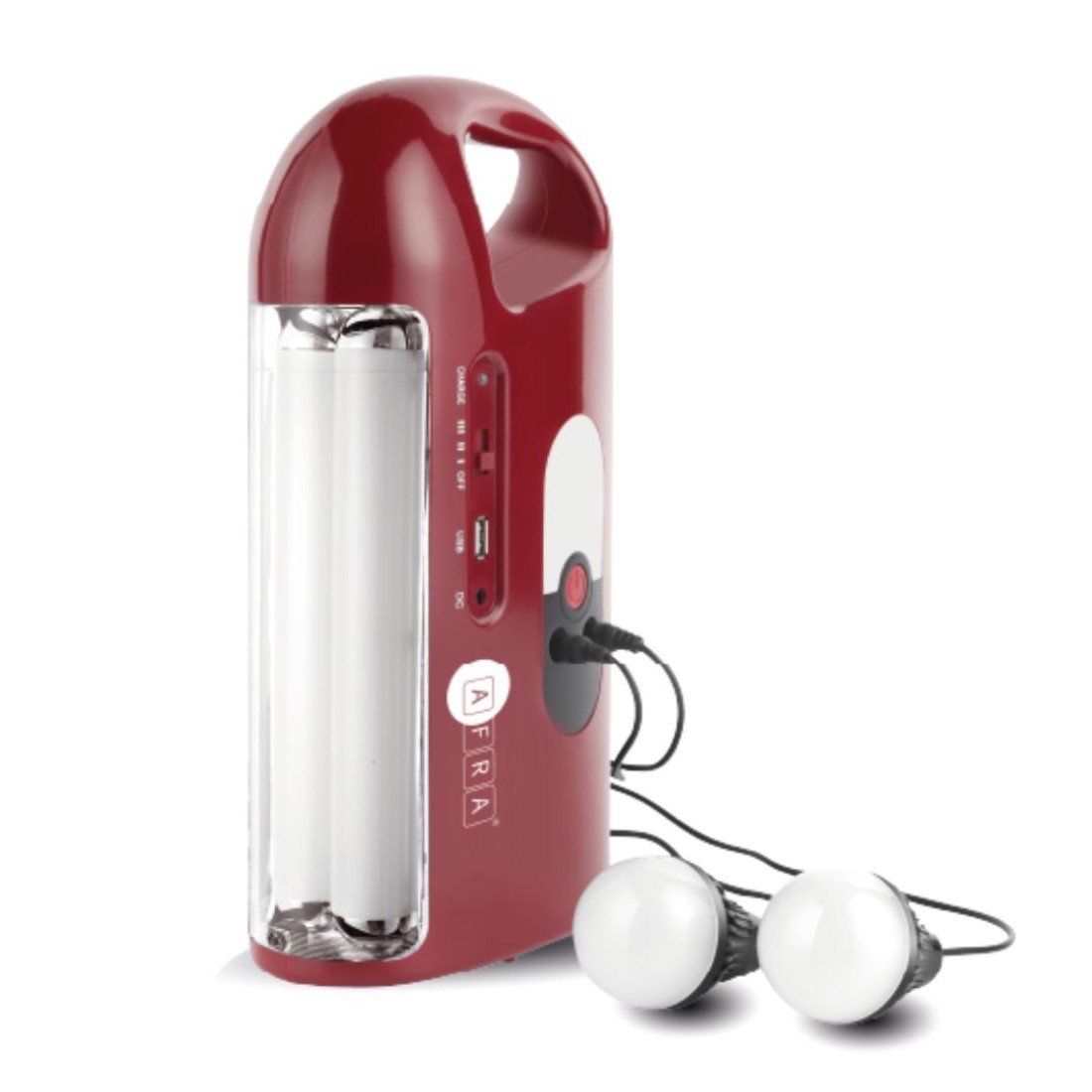 AFRA Rechargeable Lantern, 10 Watts, 40pcs Tube + 2w Bulb, Red, Plastic Body with 6v 4000ah Lead-Acid Rechargeable Battery, Solar Charging Port, ESMA, AF-4002RLNM, 2 Year Warranty