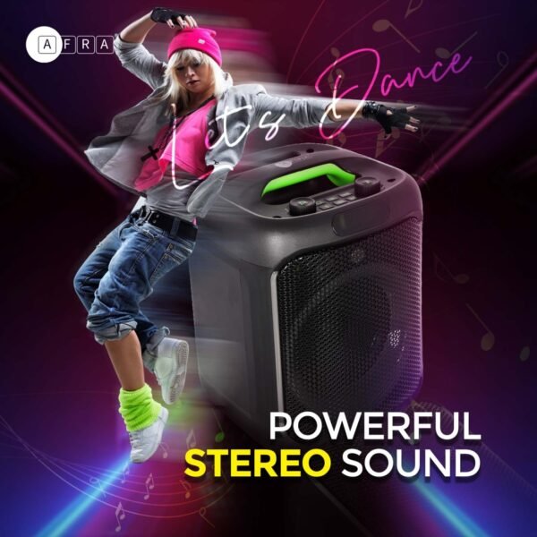 AFRA Bluetooth Speaker, 30 Watts, Black, Plastic Body, Ultra Bass, 7.4V/3000mAh Rechargeable Battery, RGB Lighting, AF-0030BSBK, 2 Years Warranty - Image 3