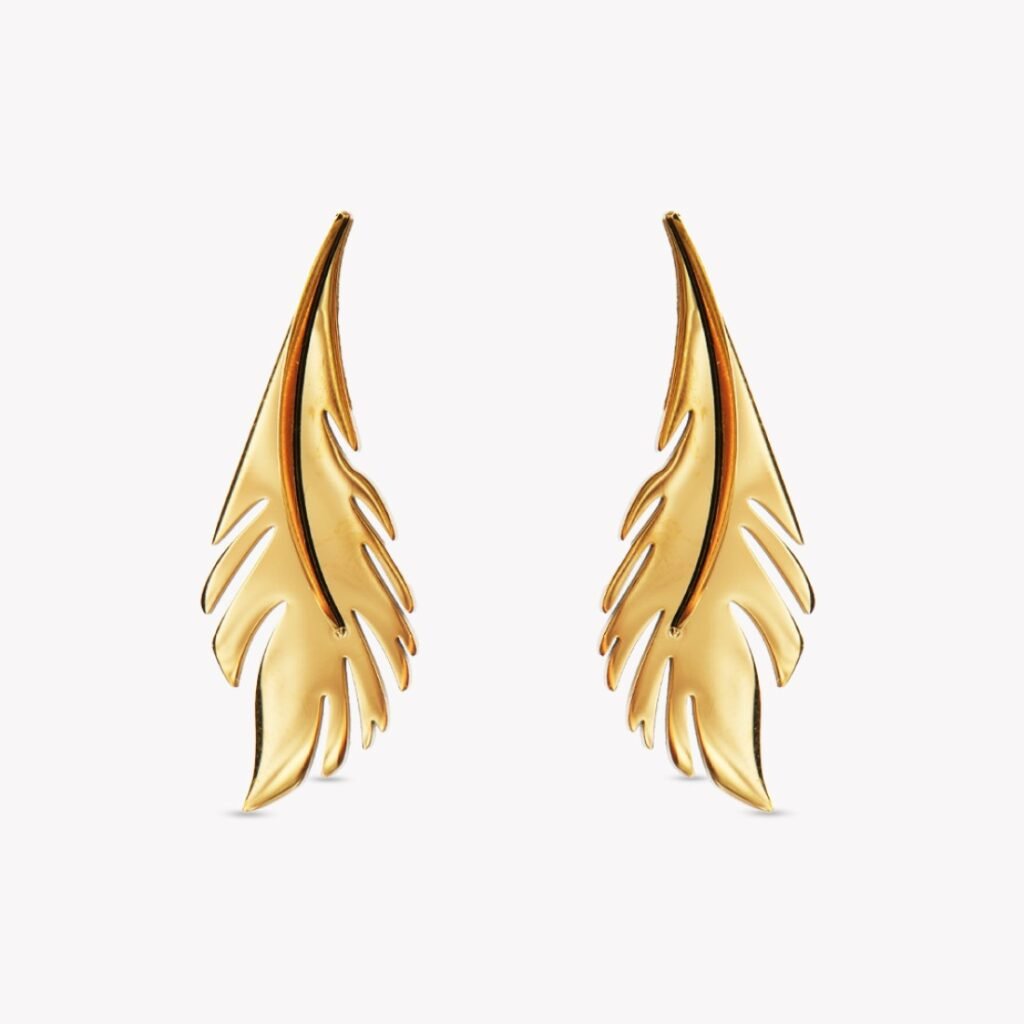 AFRA JEW Palmette Earrings | Gold Stainless Steel | Elegant Leaf Charm | Lightweight Modern Jewelry AFJ80004E