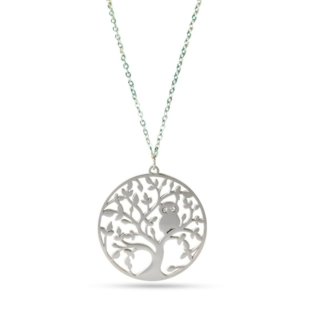 AFRA JEW Tree Necklace | Silver Stainless Steel | Tree of Life Pendant | AFJ12001N