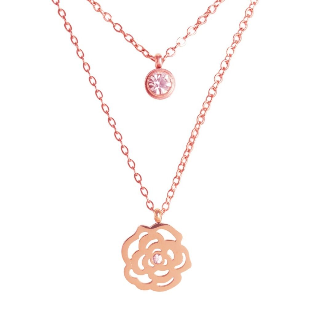 AFRA JEW Rosette Necklace | Rose Gold Stainless Steel | Floral Charm Pendant | AFJ13002N