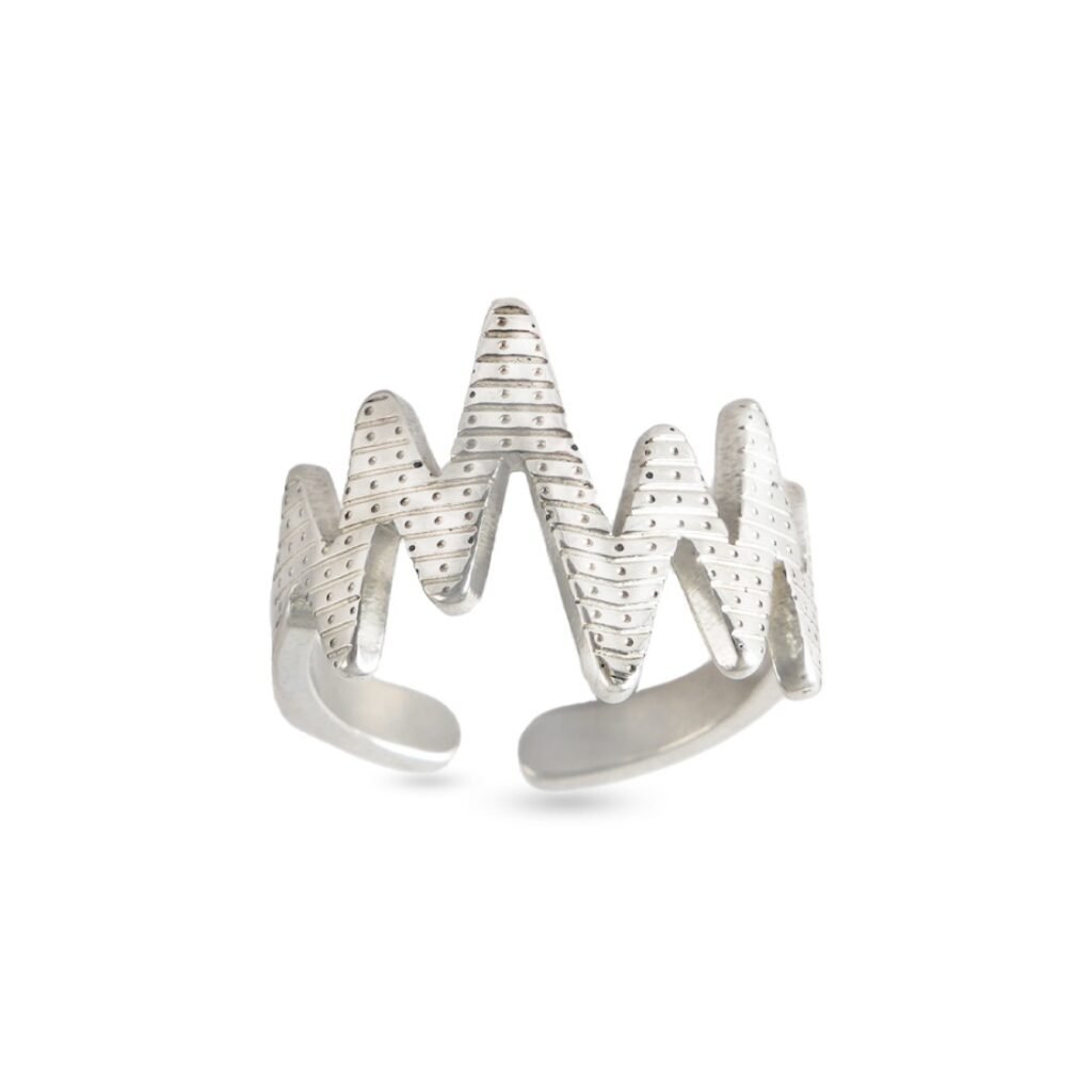 AFRA JEW Heartbeat Ring | Silver Stainless Steel | Pulse Design | Elegant Minimalist Jewelry AFJ11003R