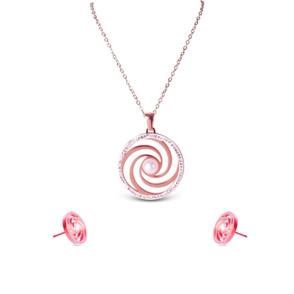 AFRA JEW Radial Set | Rosegold Stainless Steel Necklace & Earrings | Radiant Modern Jewellery | AFJ27001S