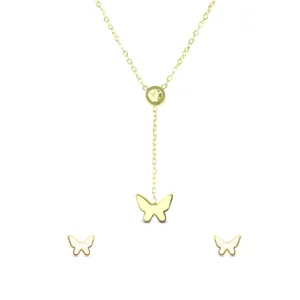 AFRA JEW Wings Set | Gold Stainless Steel Necklace & Earrings | Angel Wing Jewelry Gift | AFJ17004S