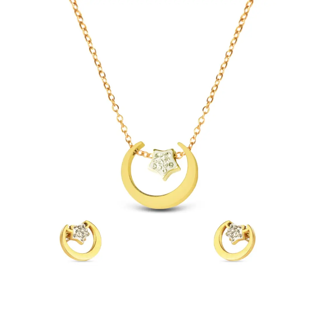 AFRA JEW Aylin Set | Silver Stainless Steel Necklace & Earrings | Minimalist Jewelry Gift | AFJ28001S
