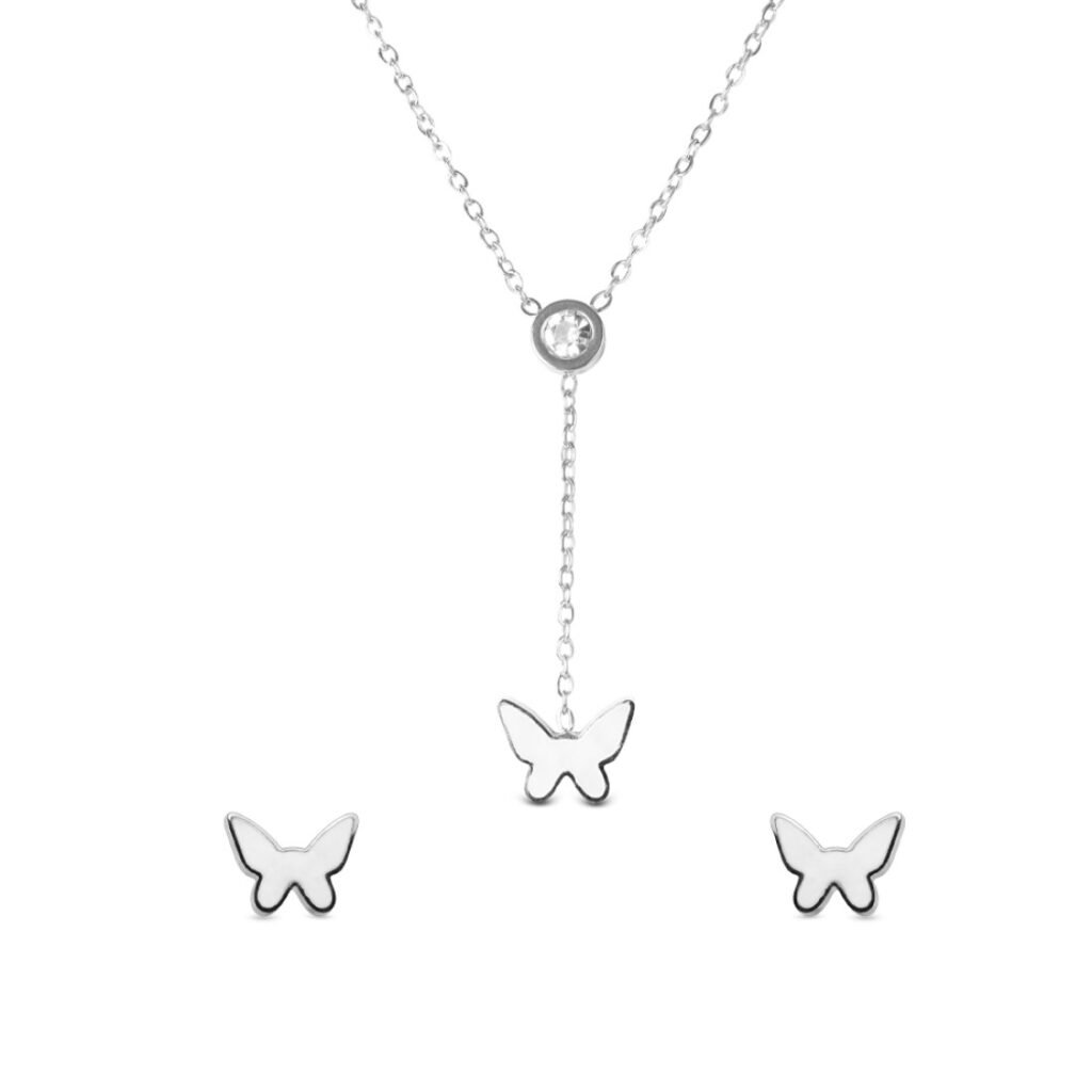 AFRA JEW Wings Set | Silver Stainless Steel Necklace & Earrings | Angel Wing Jewelry Gift | AFJ17003S
