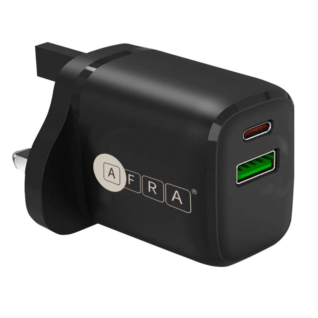 AFRA 20W USB Wall Charger with fast charging, dual USB-A & USB-C port