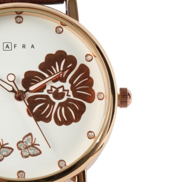 AFRA ELANOR LADIES WATCH ROSE GOLD CASE WHITE DIAL BROWN LEATHER - Image 2