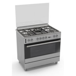 AFRA 90X60cm Free Standing Gas Oven, Stainless Steel, 5 Gas Burners, Mechanical Timer, Large Capacity Oven With Double Burners, G-MARK, ESMA, ROHS, and CB Certified, AF-90, 2 years warranty.