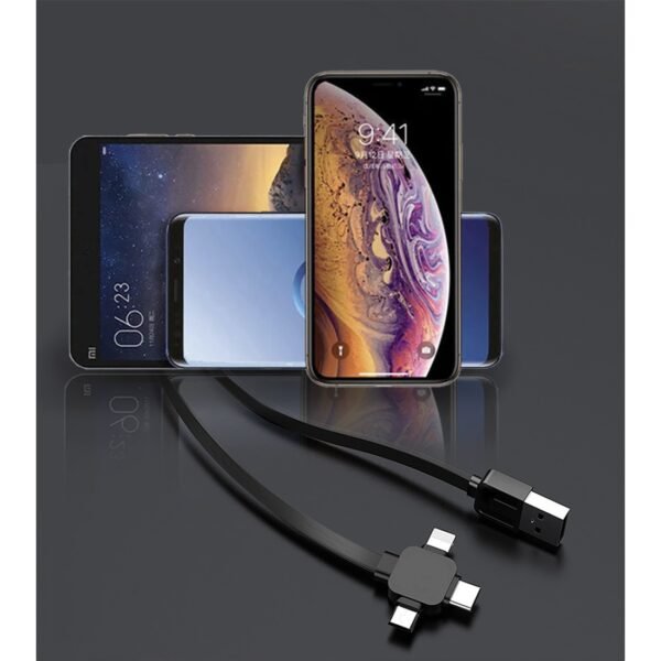 AFRA Retractable USB charging cable, 1.5A, Three-in-one, USB A to Micro-USB + Type C + iPhone connector, 1.2-meter length, Durable, Tangle Free, Black ABS+TPE Construction - Image 4
