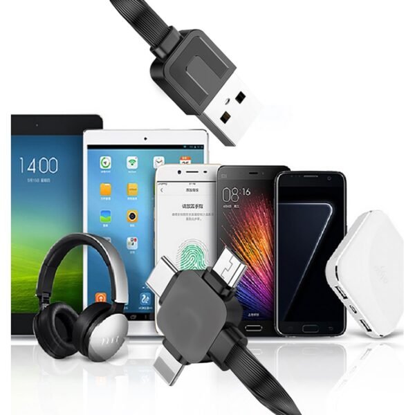 AFRA Retractable USB charging cable, 1.5A, Three-in-one, USB A to Micro-USB + Type C + iPhone connector, 1.2-meter length, Durable, Tangle Free, Black ABS+TPE Construction - Image 6