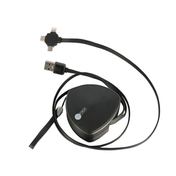AFRA Retractable USB charging cable, 1.5A, Three-in-one, USB A to Micro-USB + Type C + iPhone connector, 1.2-meter length, Durable, Tangle Free, Black ABS+TPE Construction - Image 2