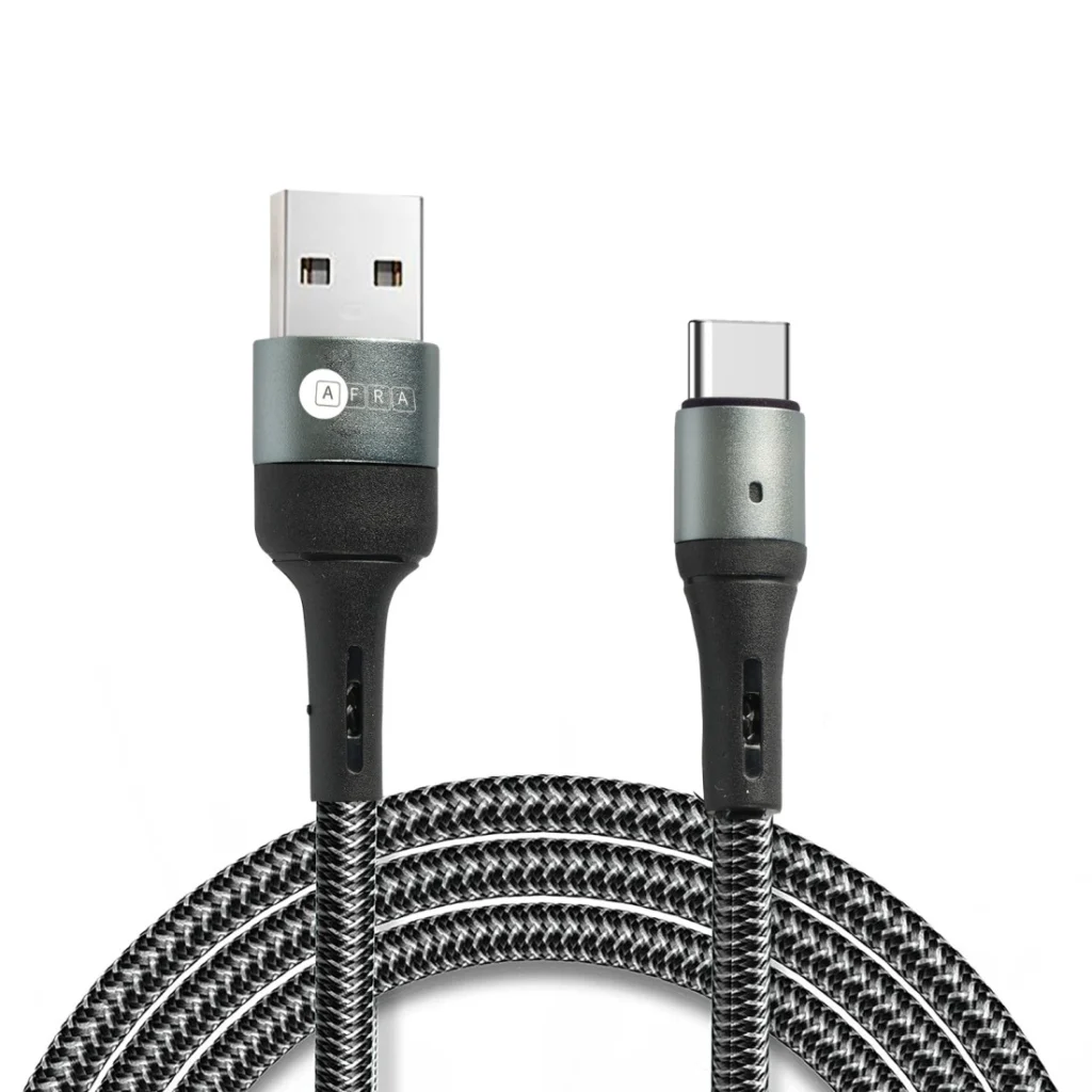 AFRA USB Charging Cable AF-0003TYPC – 2.4A, Nylon-Braided, USB A to Type-C, Tangle-Free & LED