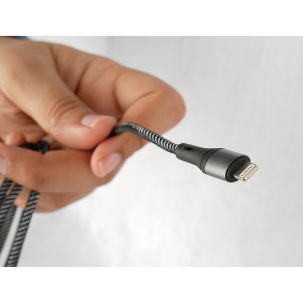 AFRA USB Charging Cable, 2.4A, Nylon-Braided Jacket, With Data Transmission, USB A to iPhone Connector, 1 meter length, Durable, Heat Resistant, Compatible with iPhone, iPad, iPod AF-0003LIGC - Image 3