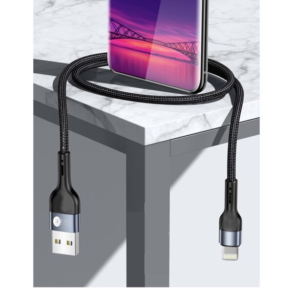 AFRA USB Charging Cable, 2.4A, Nylon-Braided Jacket, With Data Transmission, USB A to iPhone Connector, 1 meter length, Durable, Heat Resistant, Compatible with iPhone, iPad, iPod AF-0003LIGC - Image 6