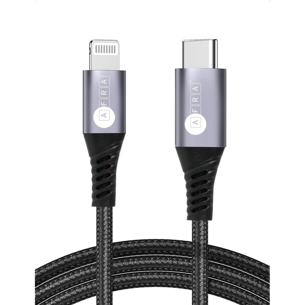 AFRA USB Charging Cable AF-0006PDTC – 3A 20W, Nylon-Braided, Type-C to iPhone Lightning, 1m