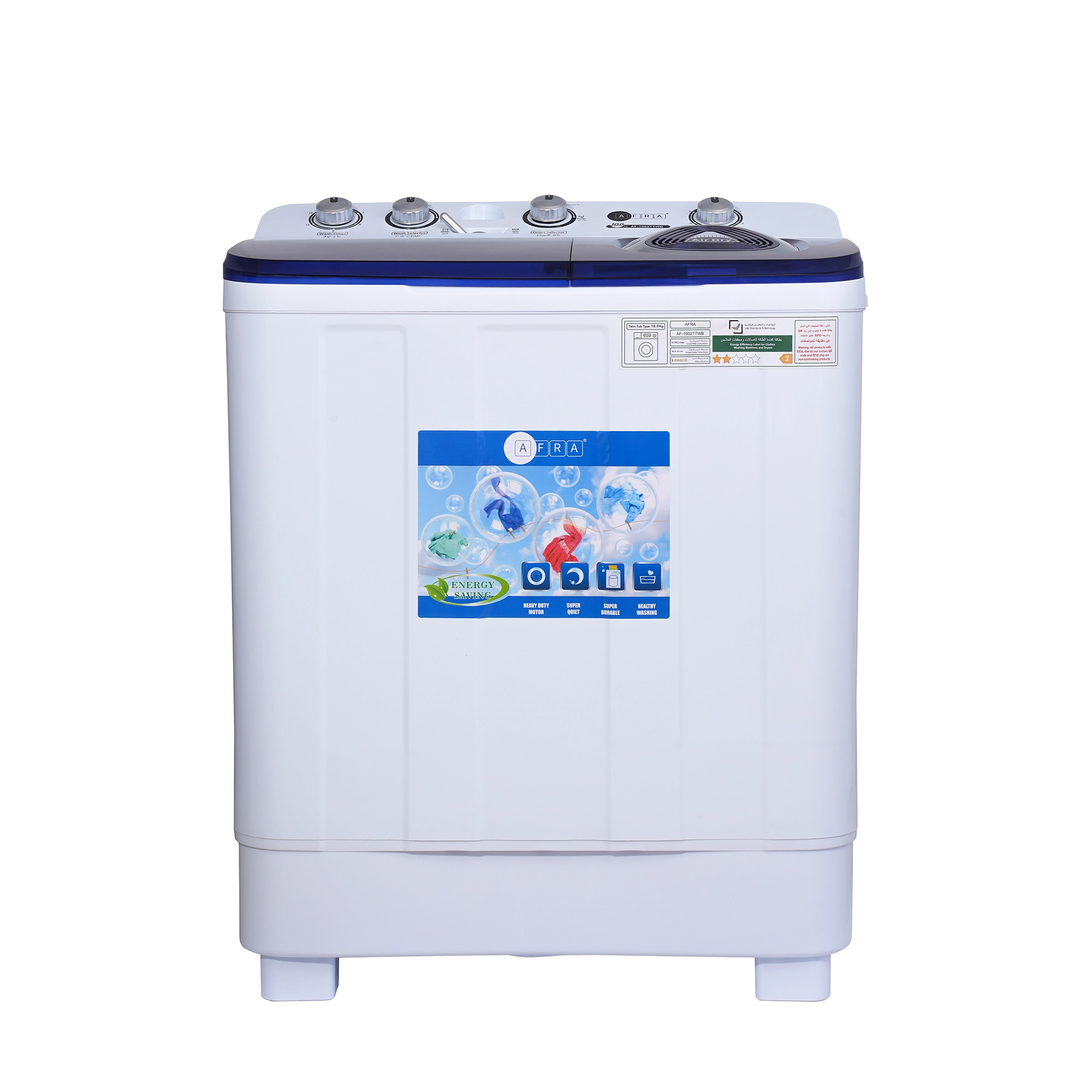 AFRA Twin Tub Washing Machine 10KG – High-Capacity Semi-Automatic with Air Dry Function