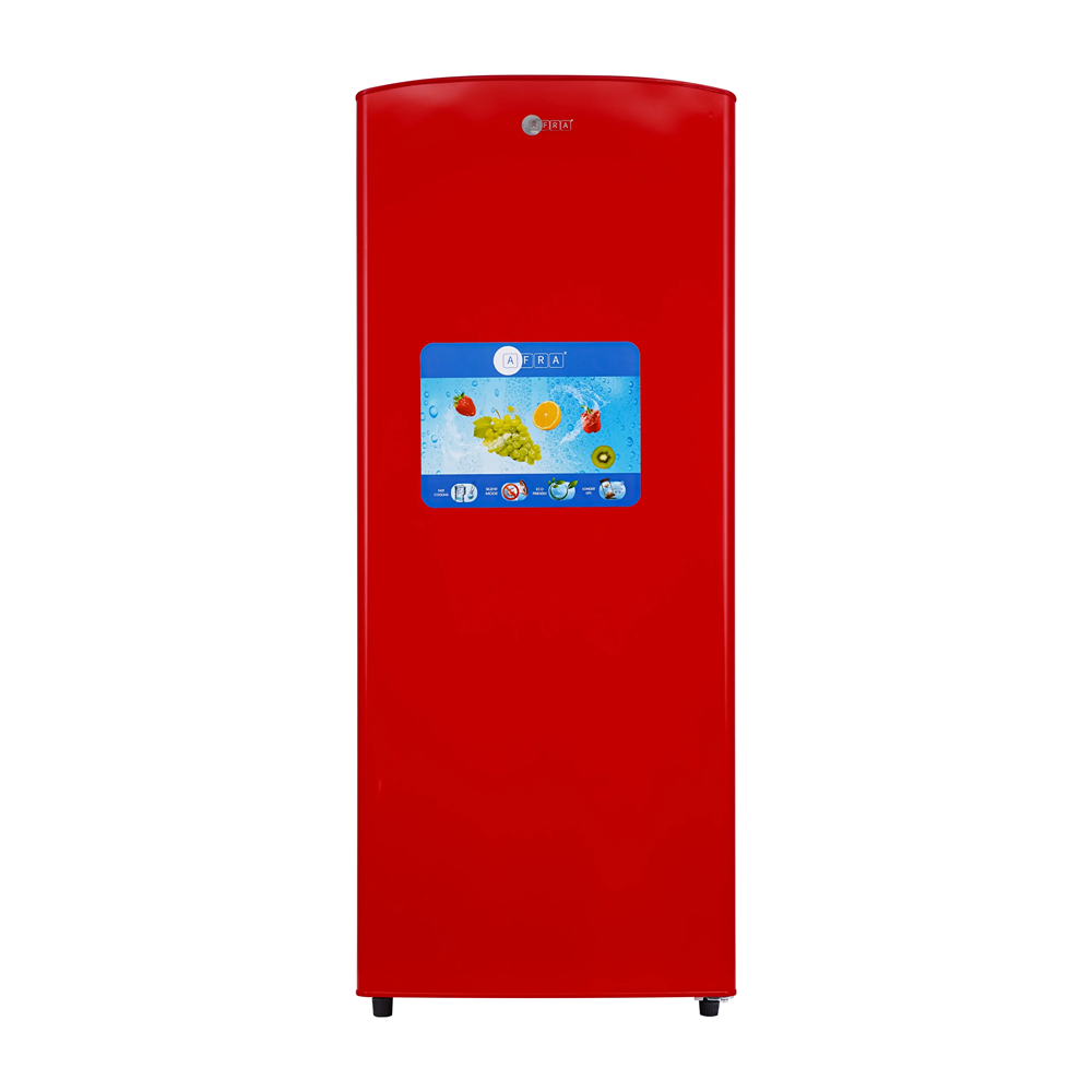 AF-1900SDWH Single Door Defrost Refrigerator – 220L Capacity, Manual Defrost, Adjustable Shelves, Freezer Compartment, Multiple Door Racks, Vibrant Red Exterior – Ideal for Families, Offices, and Shared Spaces, Red