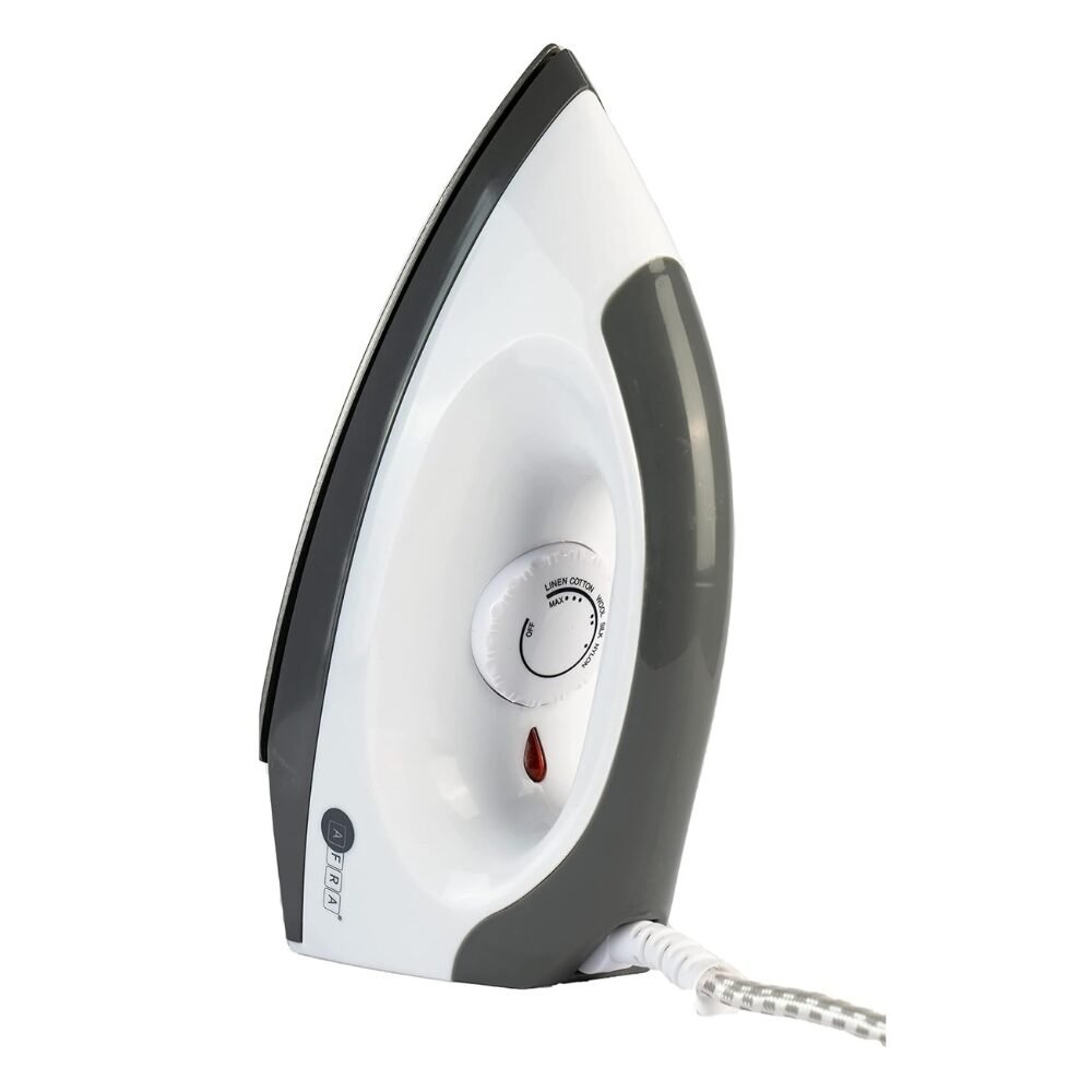 AFRA Dry Iron | 1000W | White/Grey | Non-Stick Soleplate | Lightweight & Durable