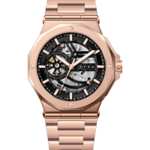 AFRA Men’s Stainless Steel Watch – Model AF-43015RG | 2189 Edition, Brass Dial, 10 ATM Water Resistant