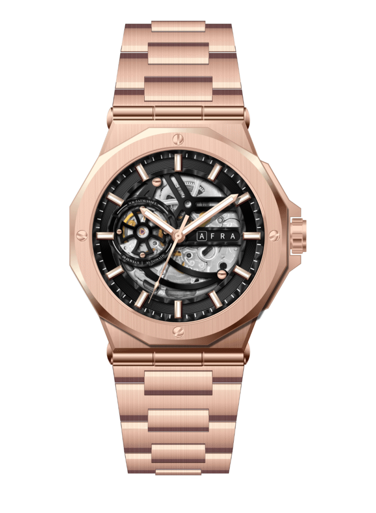 AFRA Men’s Stainless Steel Watch – Model AF-43015RG | 2189 Edition, Brass Dial, 10 ATM Water Resistant