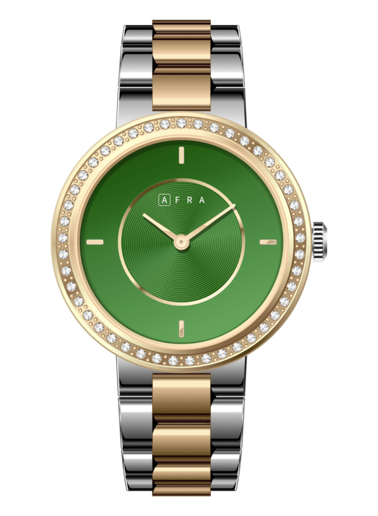 AFRA Ladies Watch AF-43028GG | 5 ATM Waterproof, Brass Dial, Stainless Steel Strap – 2025 Design