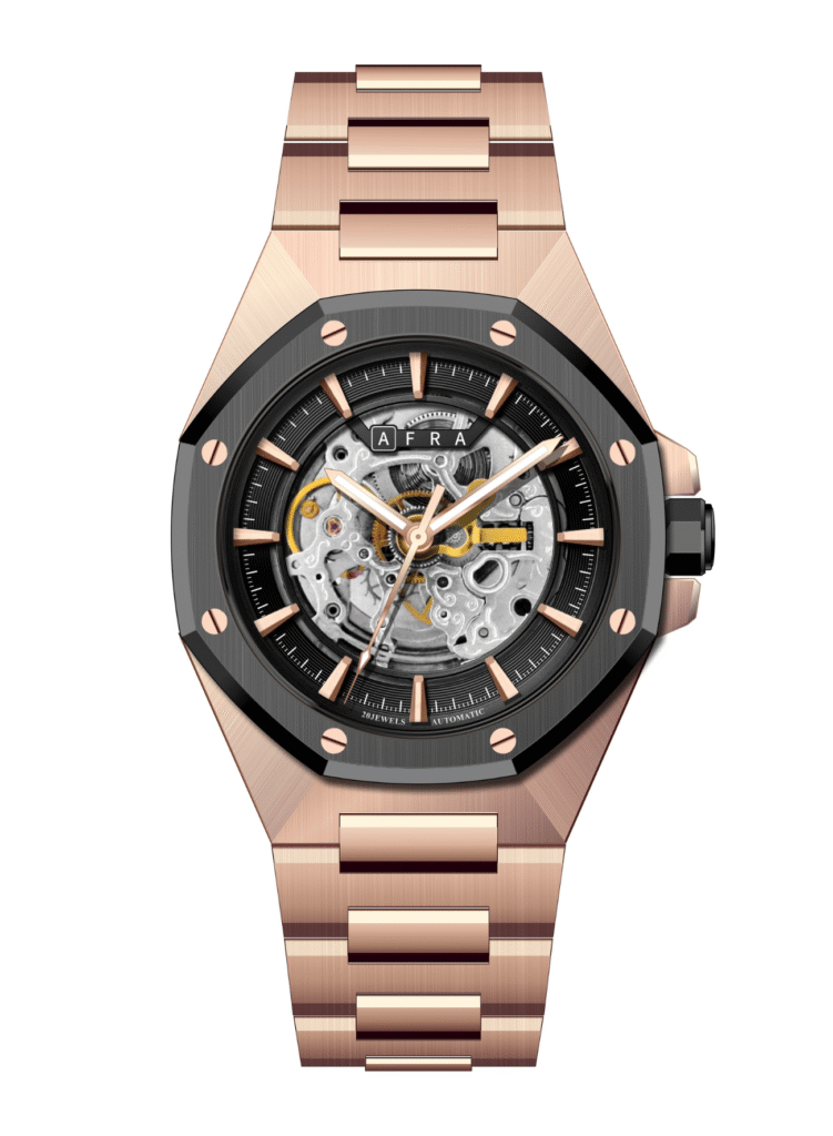 AFRA Men’s Stainless Steel Watch – Model AF-43049RG | 2189 Edition, Brass Dial, 10 ATM Waterproof