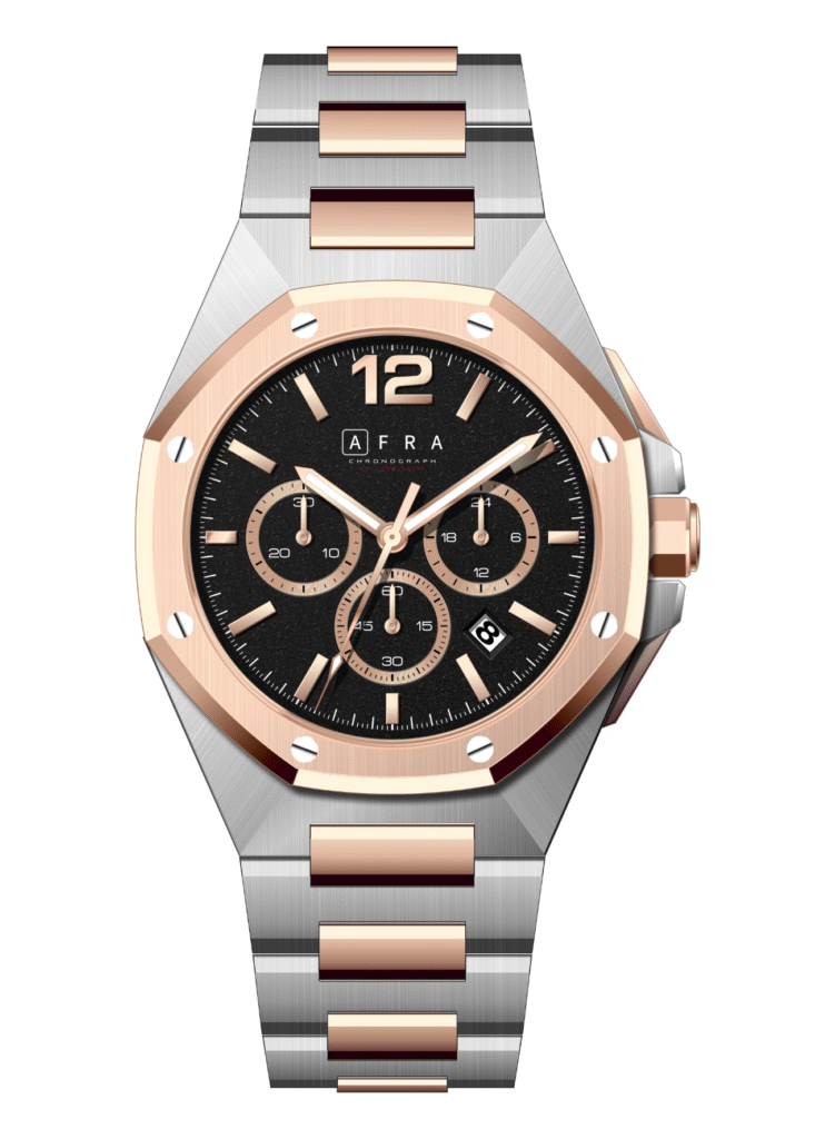 AFRA Men’s Stainless Steel Watch – Model AF-43050SR | JS25 Edition, Brass Dial, 10 ATM Waterproof