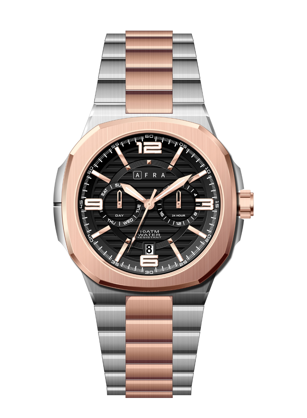 AFRA Men’s Stainless Steel Watch – Model AF-43059SR | JP21 Edition, Brass Dial, 10 ATM Waterproof