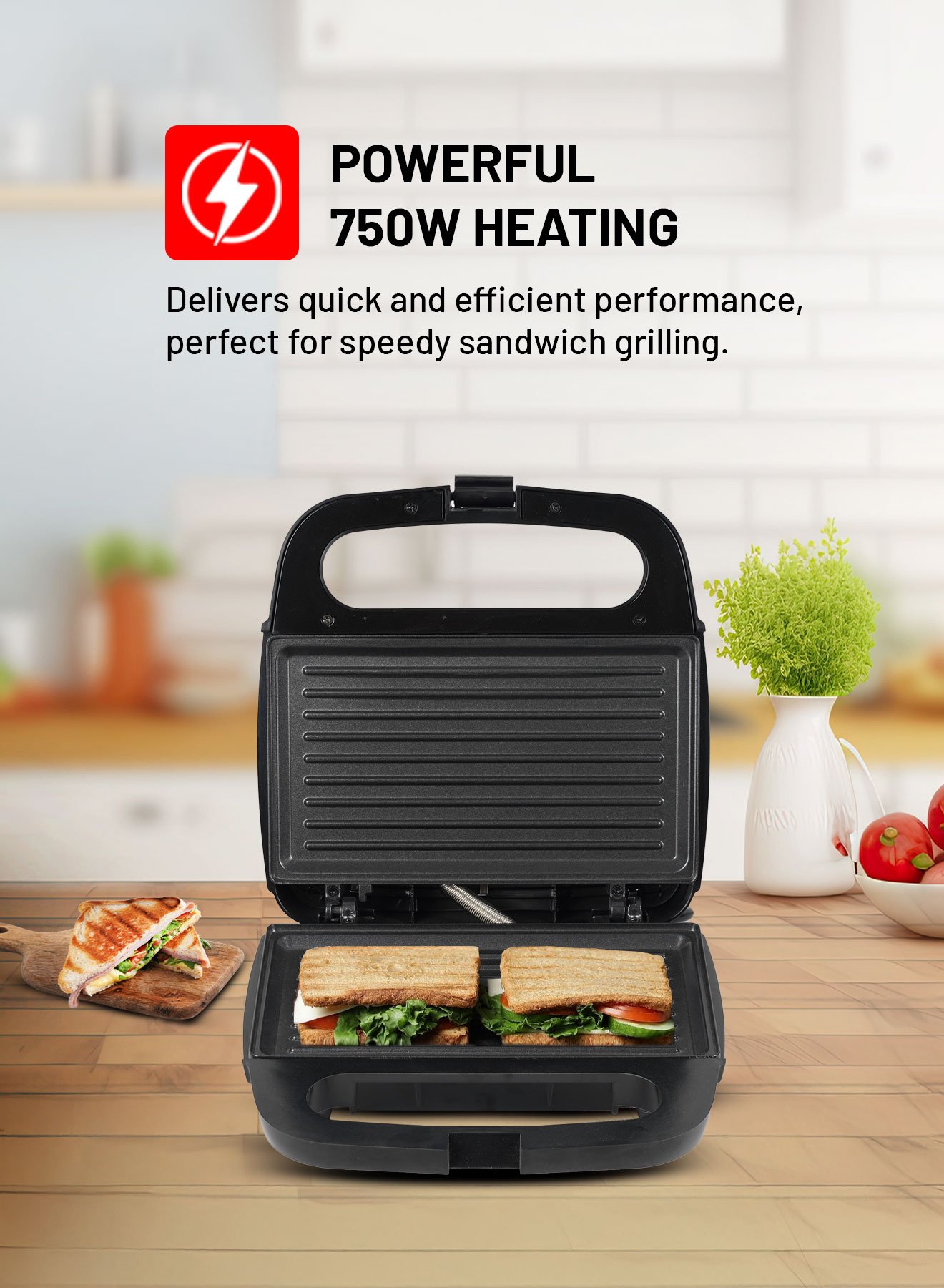 AFRA 750W 2-Slice Grill Sandwich Maker – Non-Stick Plates, Auto Temp Control – AF-8020SMBK - Image 8