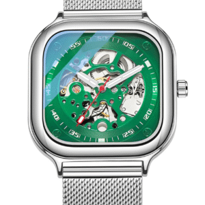 AFRA AF-8810GG Men’s Mechanical Mesh Band Watch – Gold Dial & Strap, Alloy Zinc Case.