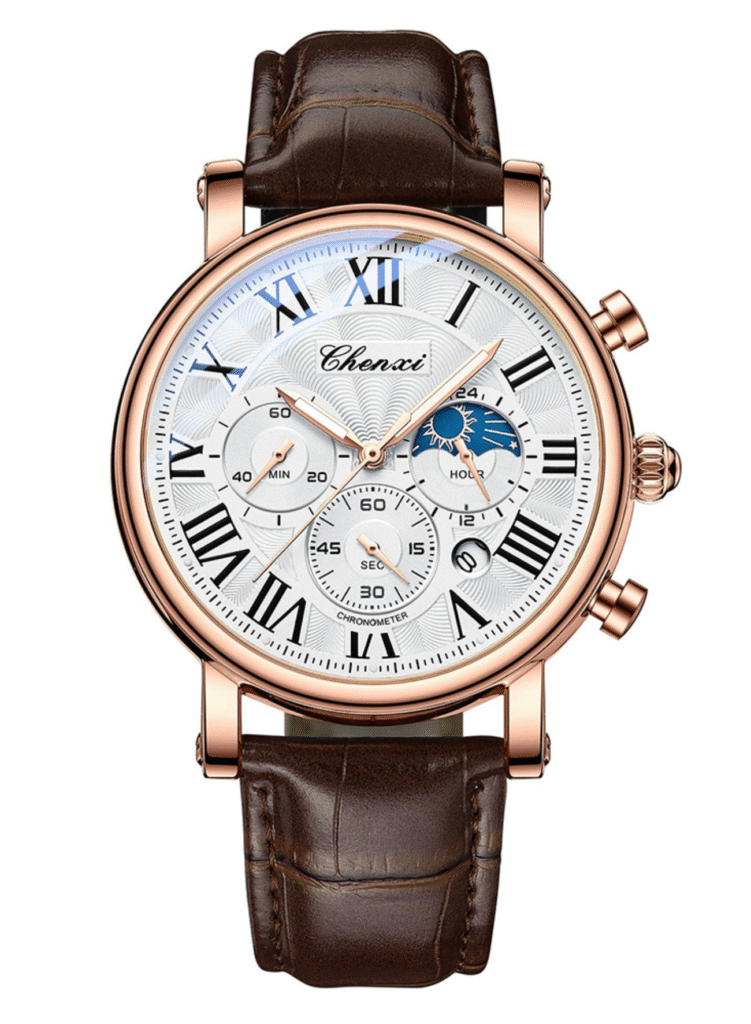 AFRA Men’s Leather Band Wrist Watch – AF-973BR, Quartz Movement, Alloy Zinc Case