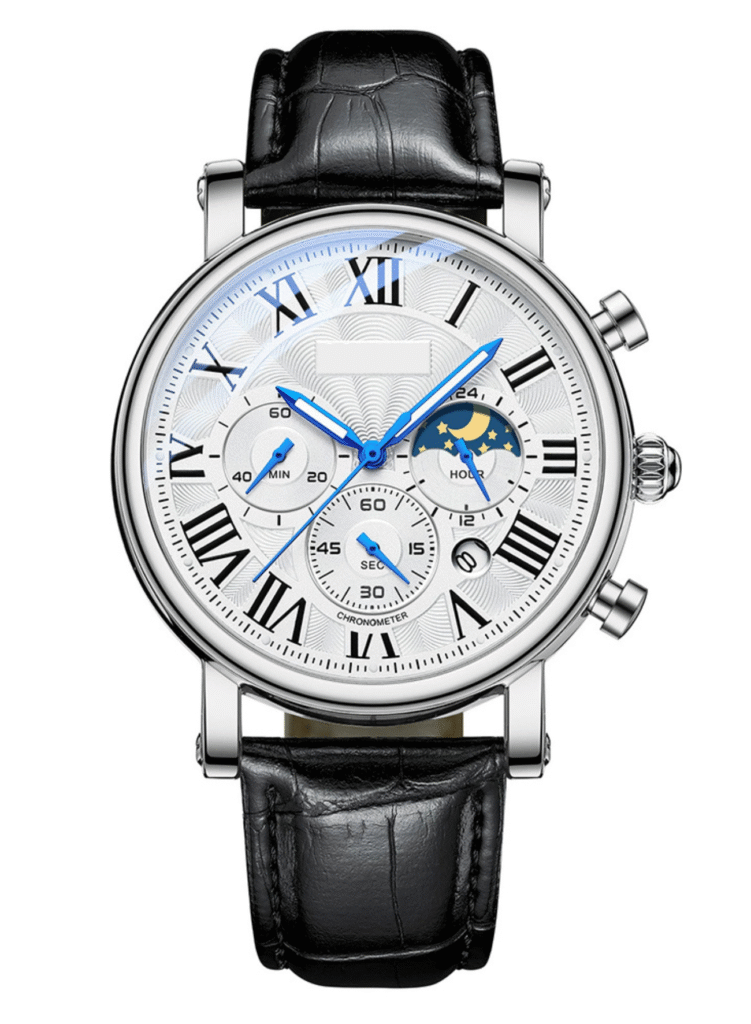 AFRA Men’s Leather Band Wrist Watch – AF-973BW, Quartz Movement, Alloy Zinc Case