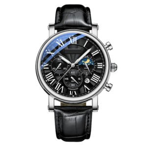 AFRA Men’s Leather Band Wrist Watch – AF-973SB, Quartz Movement, Alloy Zinc Case